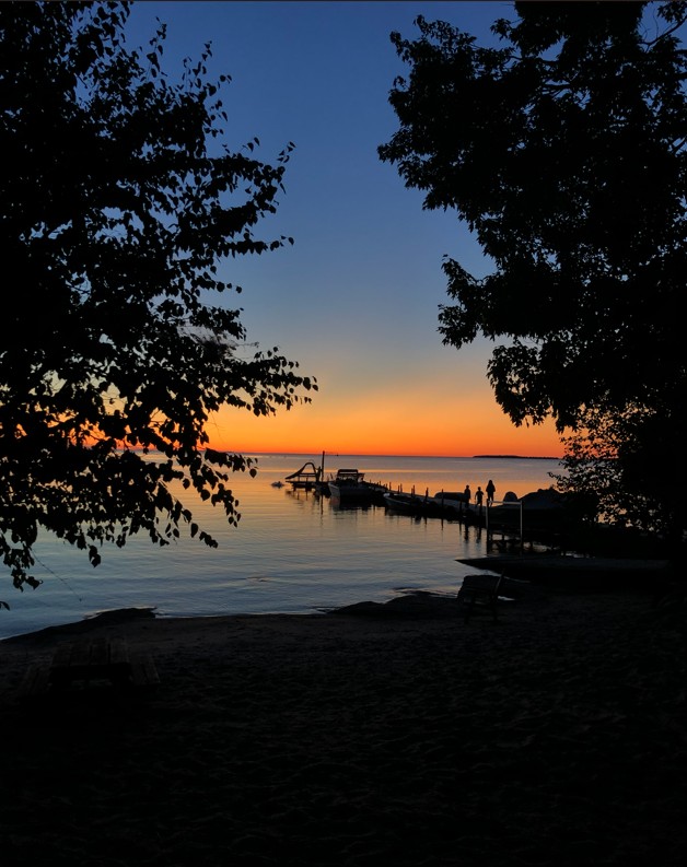 Sunset through the trees at Cosy Cove, Lake Nipissing
